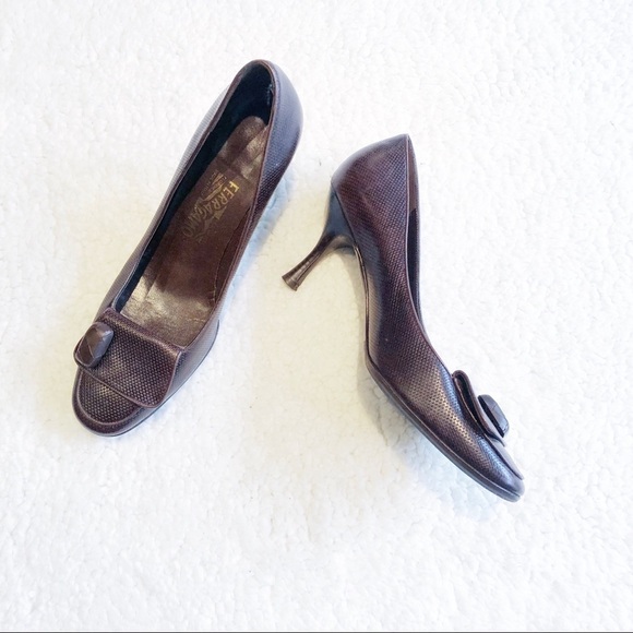 Salvatore Ferragamo Brown Pebble Leather Heels sz9 - Picture 6 of 11